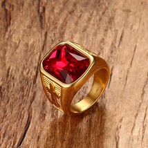 Square Bishop Cross Christian Pope Cleric RUBY Gold Plated Size 8-12 Men Ring - £15.97 GBP