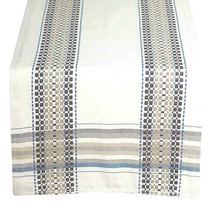 Terra Woven French Picnic Table Runner 14x72&quot; in Beige Blue Country Farm  - £28.72 GBP