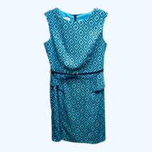 Dressbarn Womens Sheath Dress Blue Geometric Stretch Jewel Neck Sleeveless 14 - £20.56 GBP