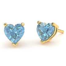 Blue Topaz 6mm Heart Stud Earrings in 10k Yellow Gold - £214.53 GBP