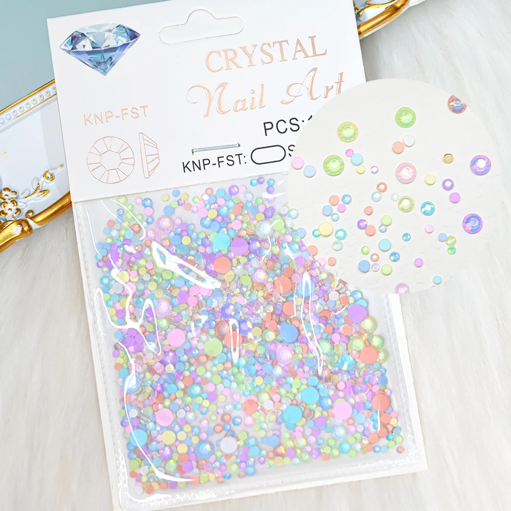 Ful crystal beads mermaid flatbottom nail rhinestones gems 3d clear round accessory for thumb200