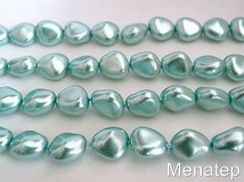 12 11 x 9 mm Czech Glass Nugget Beads: Pearl Coated - Aqua - £2.06 GBP