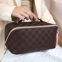 New Plaid Cosmetic Bag PU Pillow Makeup Pouch Women&#39;s Large-Capacity  Wash Bag M - £44.42 GBP