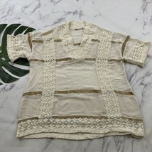 Soft Surroundings Saturday Stroll Tunic Top Size L Cream Tan Crochet Tri... - $28.70