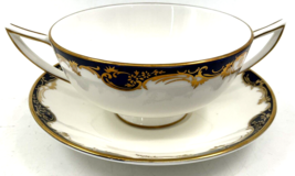 Minton Versailles  Footed Cream Soup Bowl &amp; Cup Saucer Set Double Handle... - $59.39