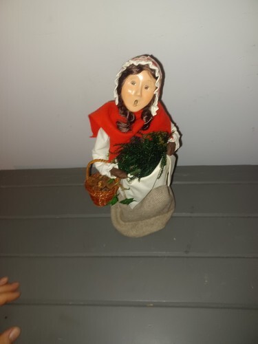 Byers' Choice Caroler Lady Carrying Greens in Apron Basket of Ivy & Pine Cones Item image 2