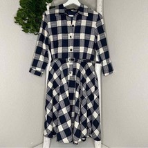 ANGL Plaid Button Up Fit and Flare Shirt Dress * Blue White * Small - £17.96 GBP