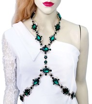 Rhinestone Body Chain, Crystal Bra Body Jewelry, Beach or Stage Jewelry, Green C - £60.03 GBP