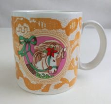 Vintage 1987 BOA Christmas Pony On Lace Design Coffee Cup Made In Korea - £7.79 GBP
