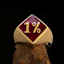 Men&#39;s Brass Biker Costume Ring Diamond shaped 1% Outlaw Symbol Red - £21.01 GBP