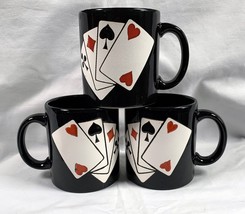 3 Waechtersbach Poker Hand Playing Cards Ceramic Coffee Mugs Black Germany - £26.19 GBP