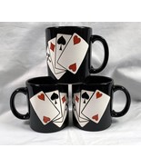 3 Waechtersbach Poker Hand Playing Cards Ceramic Coffee Mugs Black Germany - £27.65 GBP