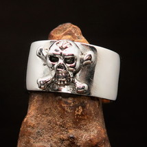 Excellent Men&#39;s Outlaw Biker Ring antiqued 1% Pirate Skull - Sterling Silver - £49.38 GBP