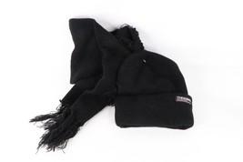 NOS Vintage 90s Streetwear Blank Ribbed Knit Winter Beanie Hat Scarf Set Black - £31.23 GBP