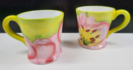 2 Ambiance Le Jardin Mugs Set Nanette Vacher Floral Green Pink Yellow Coffee Cup - £26.58 GBP