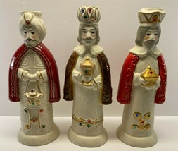 Vintage Three Kings Wise Men Taper Candle Holders 10.5 in Chalkware Plaster - £63.45 GBP