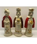 Vintage Three Kings Wise Men Taper Candle Holders 10.5 in Chalkware Plaster - $108.30 CAD
