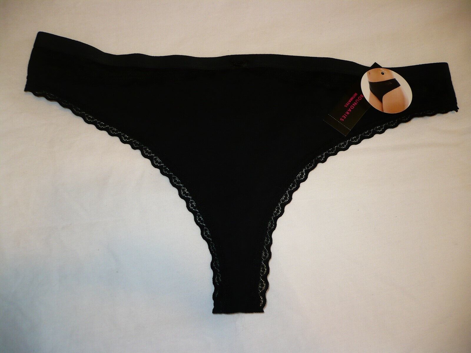 No Boundaries Women&#39;s Cotton W Lace Thong Black Soot Size XXL 1 Pair - $9.74