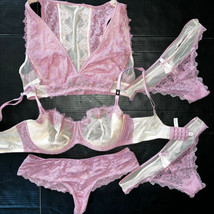 Victoria&#39;s Secret senza Righe 36DDD Reggiseno Set + XL Bralette+Tanga Beige Rosa - £124.64 GBP