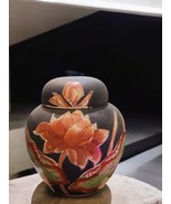 Decorative Floral Ginger Jar Vintage Porcelain Lotus Black 1940s-60s - $65.37