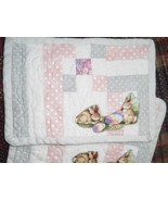 Pastel Quilted Mug Rug with Bunnies and Easter Eggs - £14.07 GBP