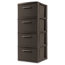 4 Drawer Weave Tower, Plastic Décor Drawers with Pull Handles, Brown - $48.07