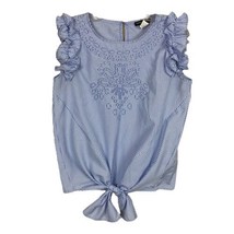 Vivid Importers of NY Womens Sz S Embroidered Blue Striped Flares Sleeveless Top - £15.03 GBP