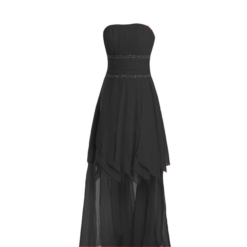 Kivary Women's Chiffon High Low Ruffles Beaded Strapless Prom Homecoming Dresses