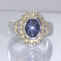 Dark Blue Floating Star Sapphire Oval 925 Silver Gents Ring Size 11 Design 119 - £75.41 GBP