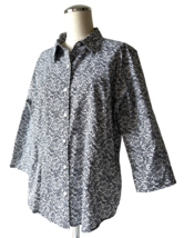 LL Bean Wrinkle Free Black White Floral Button-Front Shirt 3/4 Sleeve-Wo... - £22.37 GBP
