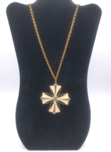 Vintage Maltese Cross Cream Enamel Rhinestone Gold Tone Chain Necklace Estate - £10.05 GBP