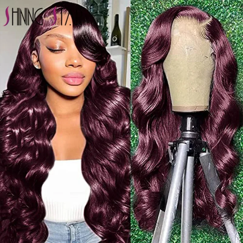 Burgundy 13X6 Body Wave Lace Frontal Human Hair Wig Red 99J Colored Human Ha - £118.93 GBP+