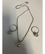 925 Pave Rhinestone 16” Necklace &amp; Earrings Sterling Silver Jewelry Set - $33.85 CAD