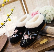 Winter Women Warm Cotton Low Top Flat Shoes Faux Collar Soft Slip On Loafers Com - £23.77 GBP