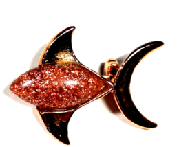 Vintage Copper Color w/ Goldstone Tiny 1 &quot; FISH Pin, Free Shipping - $10.99