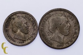 Lot of 2 Netherlands Coins 1850 5 Cent XF Condition, 1876 10 Cent VF+ Condition - £37.38 GBP