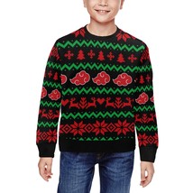 Black Anime Cloud Ugly Christmas Rib Cuff Crewneck Sweatshirt for Kids - £31.29 GBP