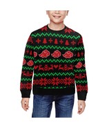 Black Anime Cloud Ugly Christmas Rib Cuff Crewneck Sweatshirt for Kids - $54.33 CAD