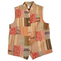 Vintage 90s Tapestry Patchwork Neutral Button Up Vest Retro Cottage Core... - £26.01 GBP