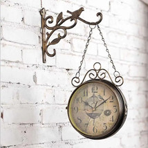 Vintage Decorative Double Sided Metal Antique Style Station  Wall Clock - $54.35