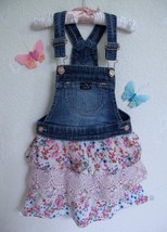 Jordache Little Girl&#39;s Overall Dress 4T Tiered Ruffle Lace Skirt Pink Fl... - £11.77 GBP