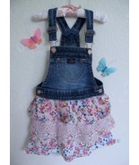 Jordache Little Girl&#39;s Overall Dress 4T Tiered Ruffle Lace Skirt Pink Fl... - £11.94 GBP