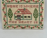 Vtg Completed Cross Stitch Home is Where the Heart House Trees Flowers 7x5 - $12.59