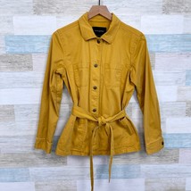 Banana Republic Tie Waist Shirt Jacket Yellow Snap Button Safari Womens ... - $39.59