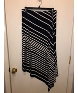 Chicos Size 1 Medium Black &amp; White Striped Asymetrical Skirt Pull On EUC... - £8.55 GBP