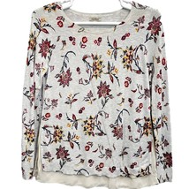 Lucky Brand Floral Sweater Cream Size L Long Sleeve Crew Neck Pullover Layered - £17.24 GBP