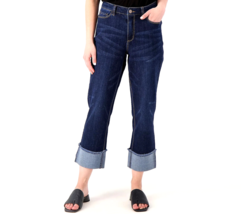Susan Graver Stretch Denim Girlfriend Jeans with Cuff - Deep Indigo, Petite 2 - £28.02 GBP