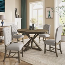 Retro Style Dining Table Set with Extendable Table and 4 Upholstered Chairs - $777.06