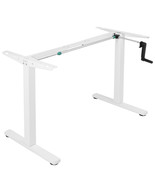 VIVO White Manual Height Adjustable Stand Up Desk Frame Crank System - £198.17 GBP