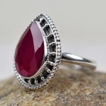 Natural Ruby Ring-Pear Cut Engagement Ring-Teardrop Ring-925 Sterling Silver - £41.76 GBP
